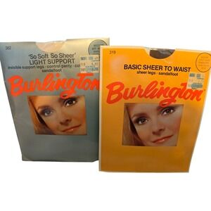 Vintage Burlington Pantyhose Set 2‎ Pairs Medium Off Black Misty Taupe USA Made